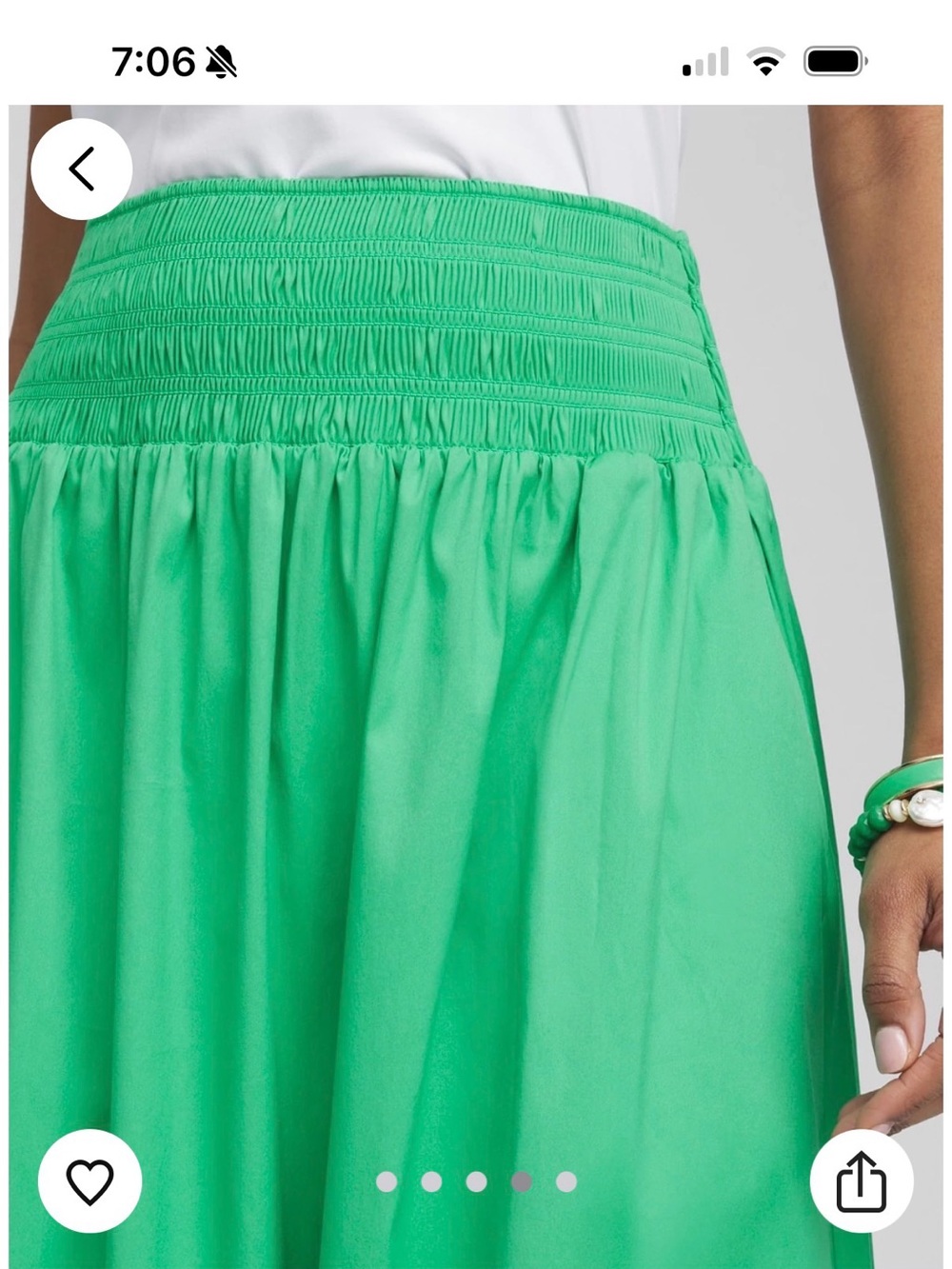 Chico's Bright Green Smocked Waist A-Line Skirt